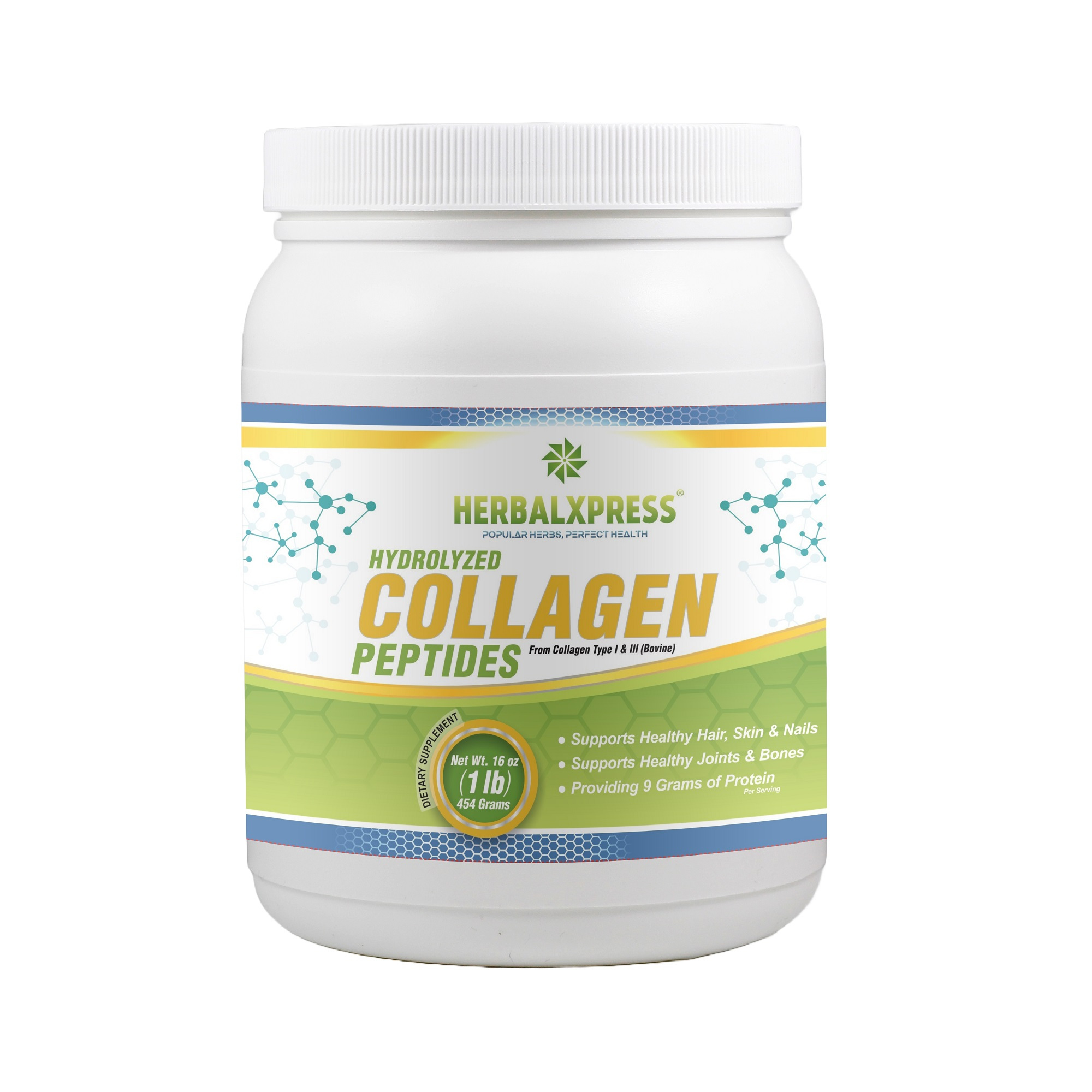 Herbalxpress Hydrolyzed Collagen Peptides Powder 454 grams 